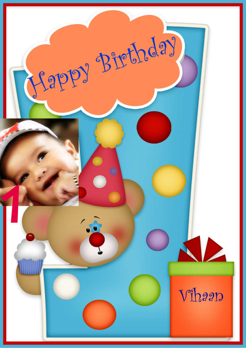 Happy Birthday Bear - One Year Old - card made with Crafty Bob's Card Creator