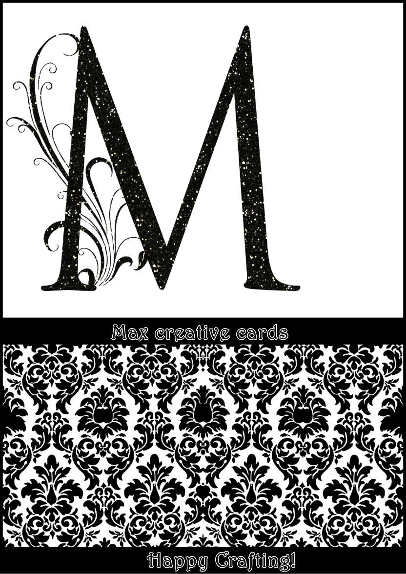 Damask Monogram Letter m Card - card made with Crafty Bob's Card Creator