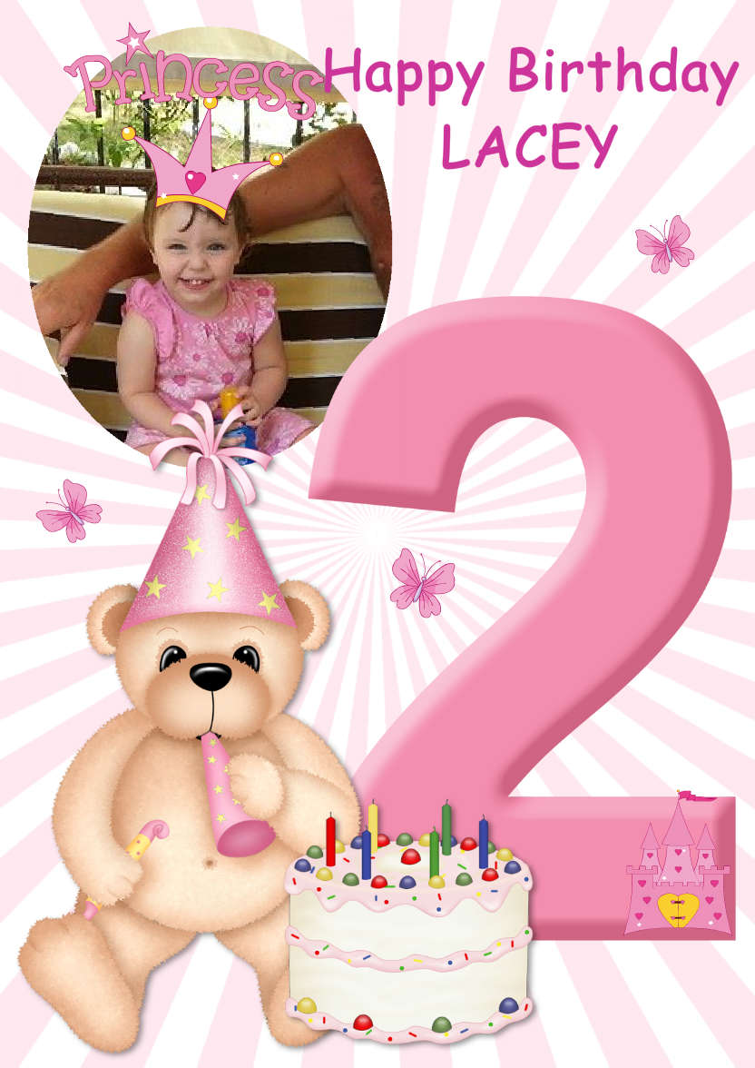 Birthday Bear Age 2 Card Girl - card made with Crafty Bob's Card Creator