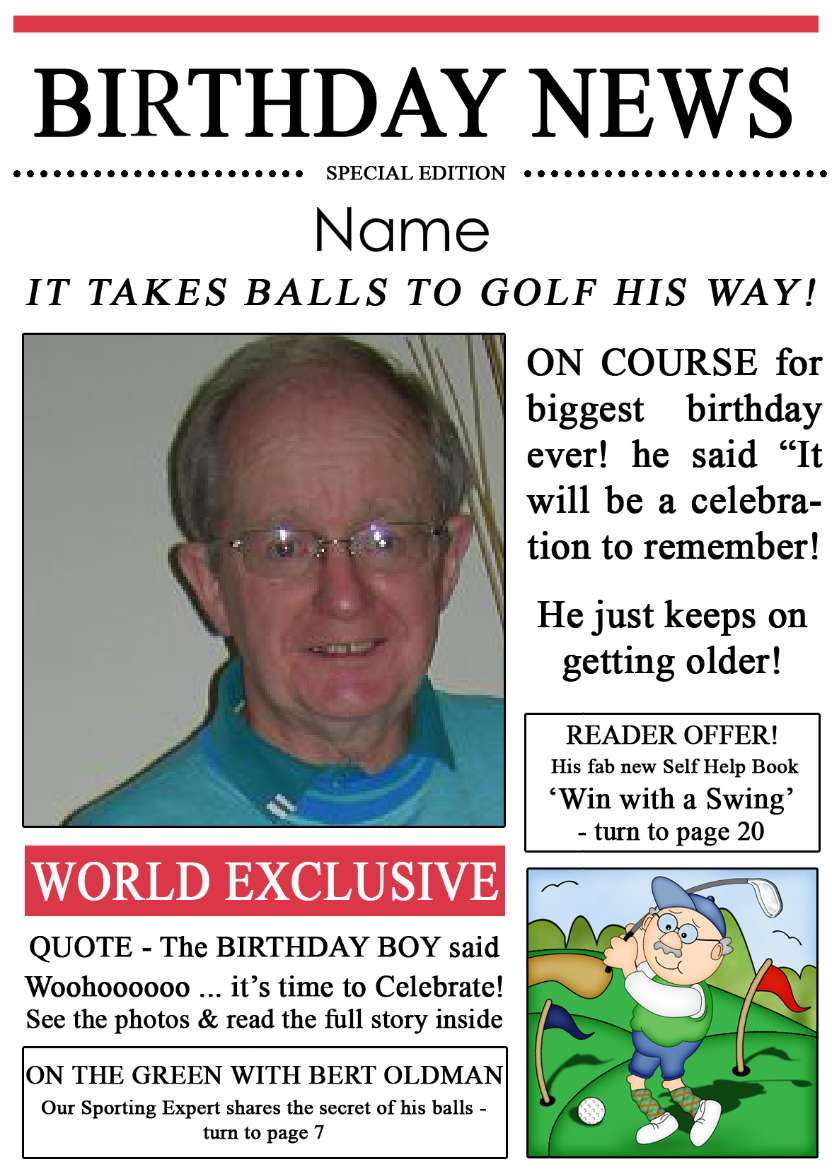 Golfing News Birthday Photo Upload Card - card made with Crafty Bob's Card Creator