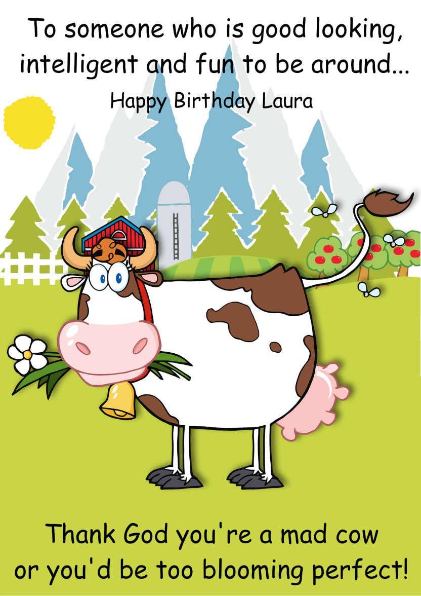 Mad Cow Humorous Card Front - card made with Crafty Bob's Card Creator