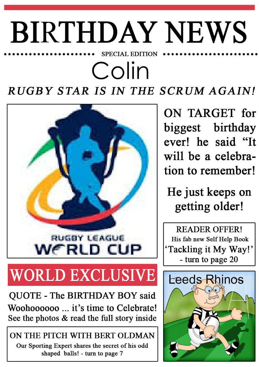 Rugby News Birthday Photo Upload Card - card made with Crafty Bob's Card Creator