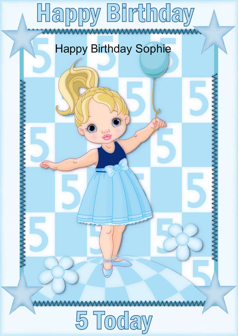 Happy 5th Birthday Girl in Blue - card made with Crafty Bob's Card Creator