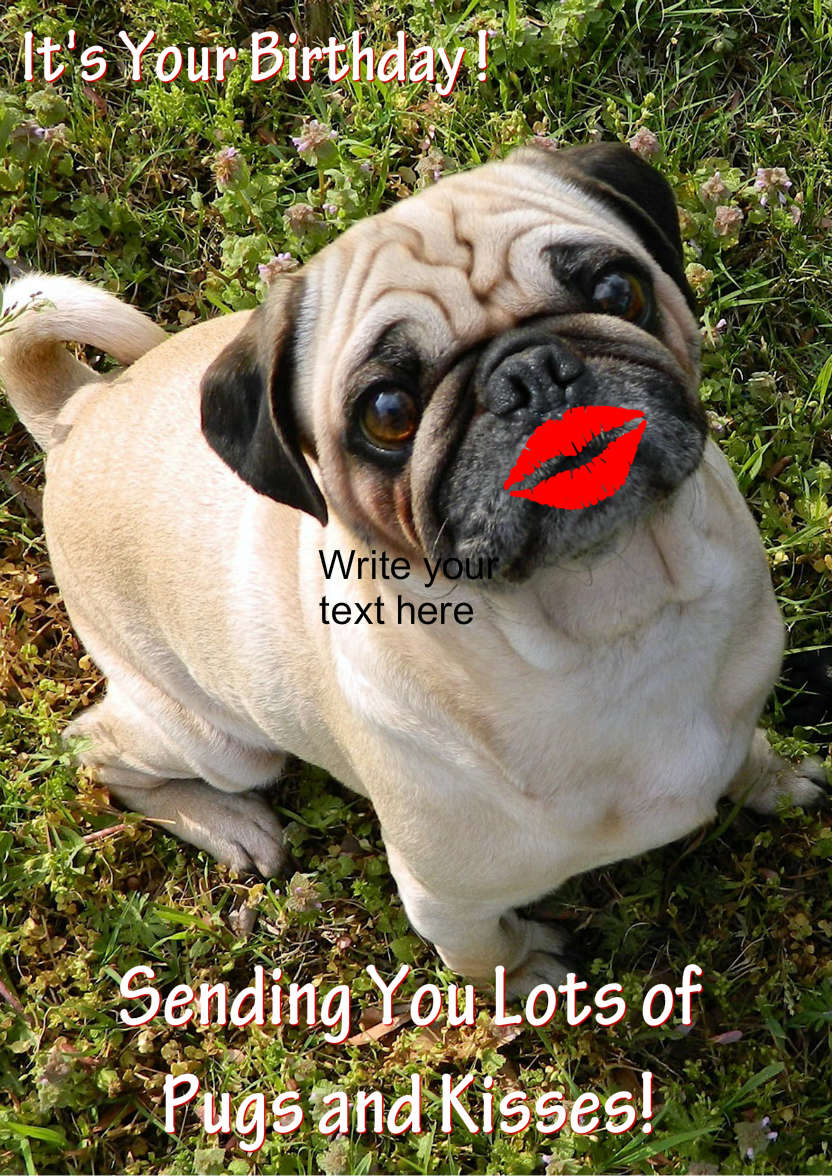Pugs and Kisses Cute Card Front - card made with Crafty Bob's Card Creator