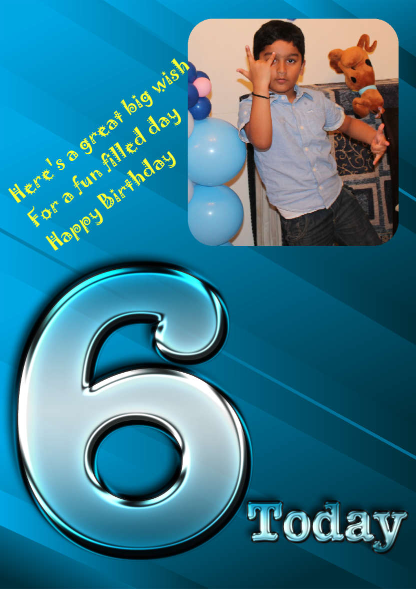 Metallic Age 6 Photo Card Blue - card made with Crafty Bob's Card Creator