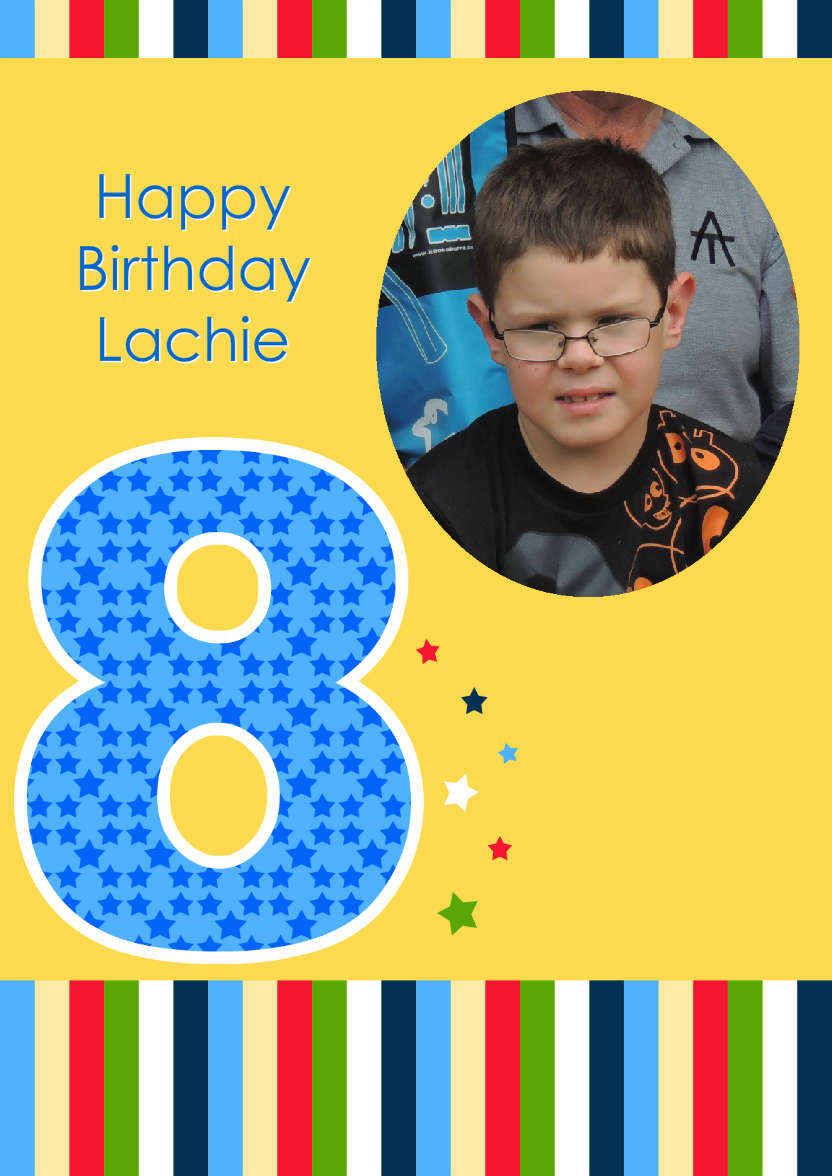 Age 8 Photo Card Boy - card made with Crafty Bob's Card Creator