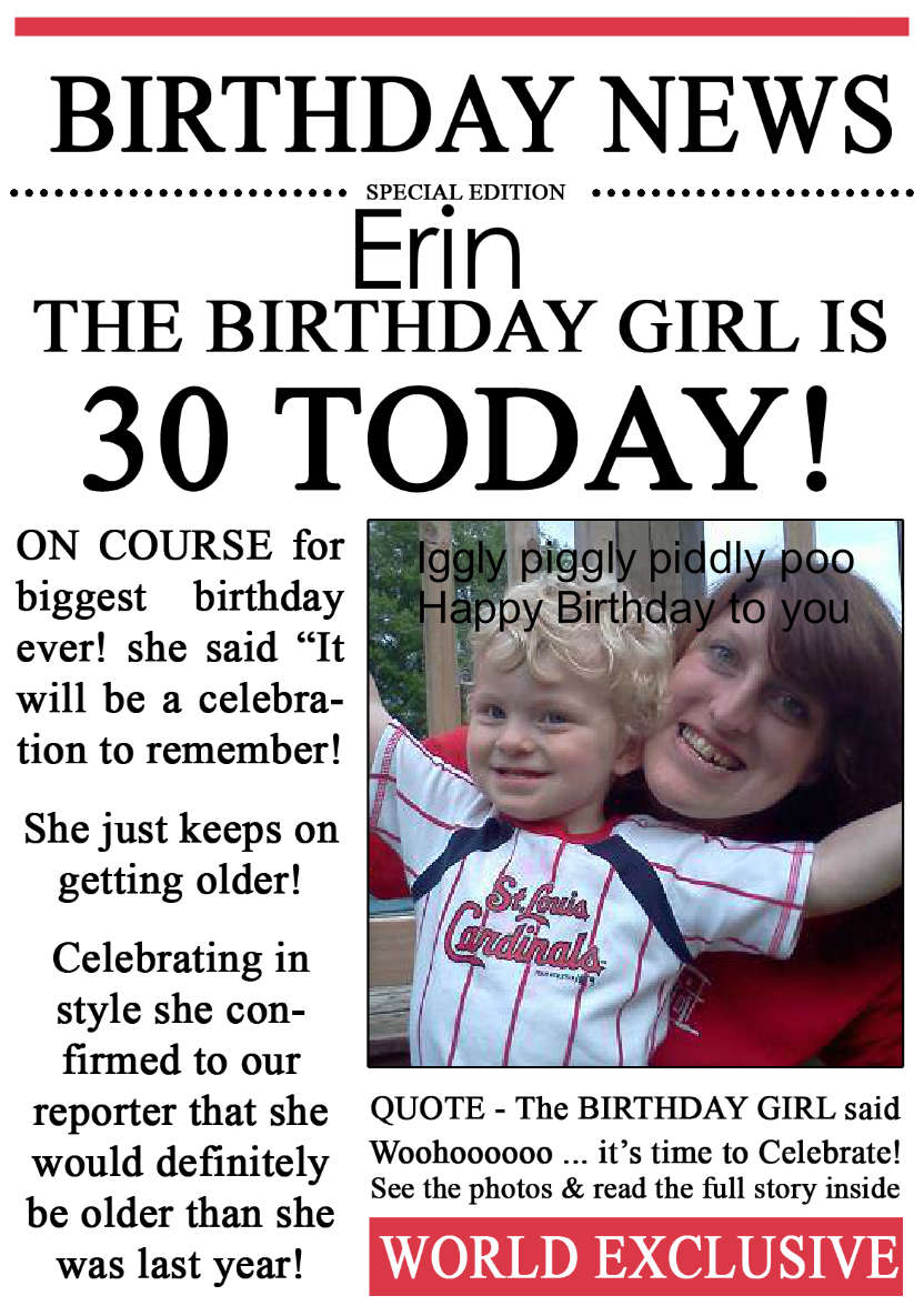 30 Today Birthday News Photo Upload Card - card made with Crafty Bob's Card Creator