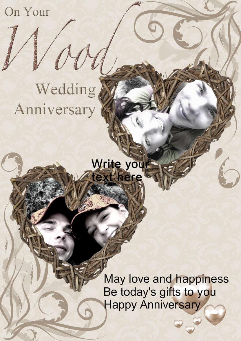 Wood Wedding Anniversary Hearts Photo Card - card made with Crafty Bob's Card Creator