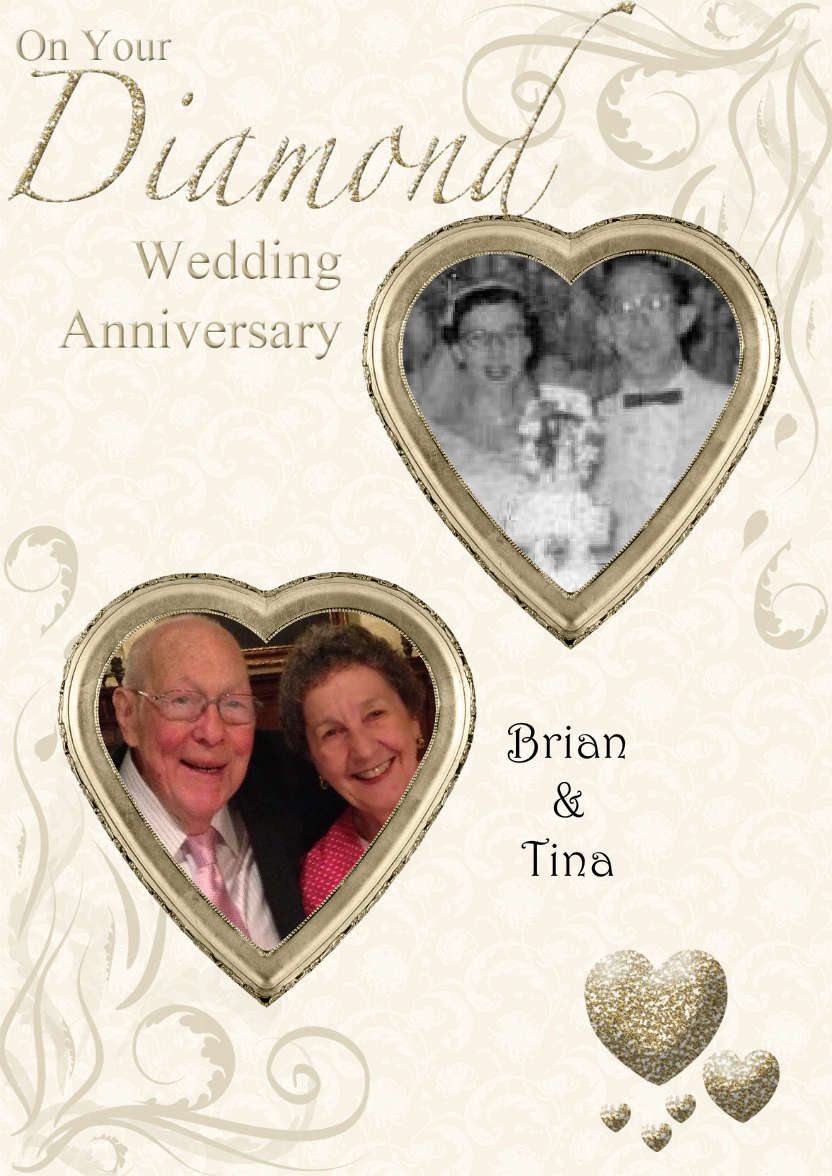 Diamond Wedding Anniversary Hearts Photo Card - card made with Crafty Bob's Card Creator