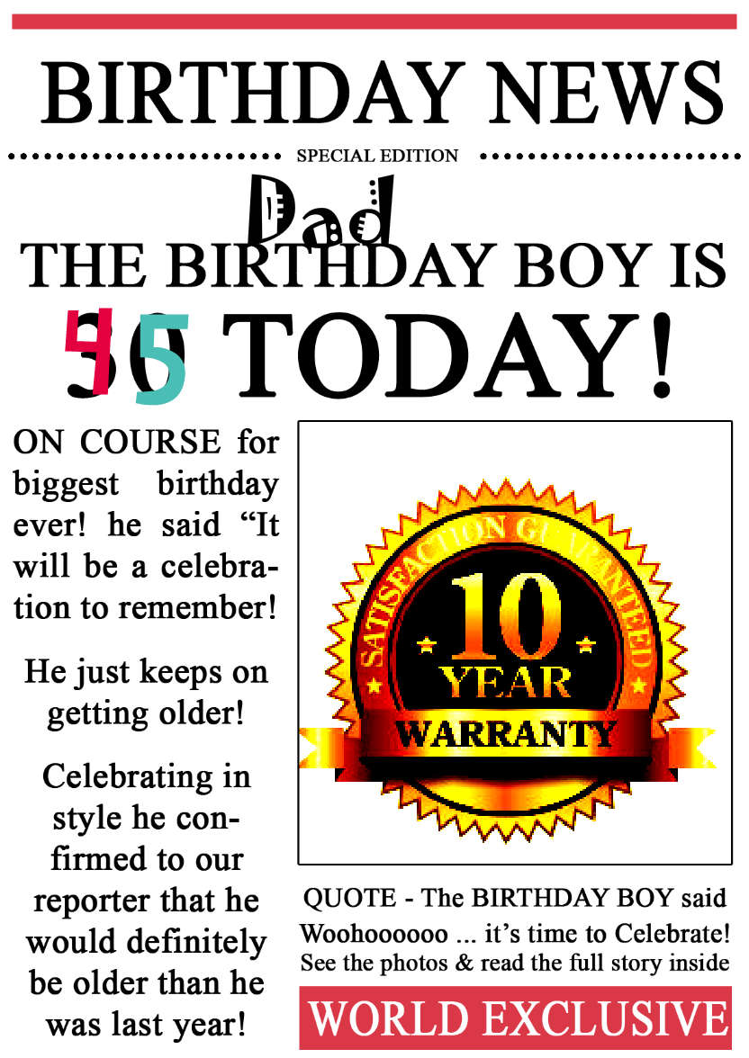 30 Today Birthday News Photo Upload Card - card made with Crafty Bob's Card Creator