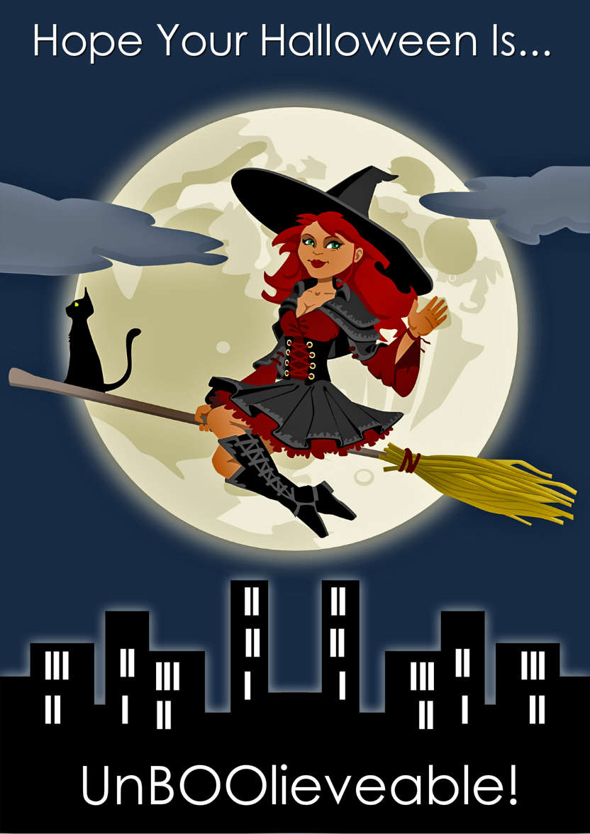 Witch Flying in the Night Sky - card made with Crafty Bob's Card Creator