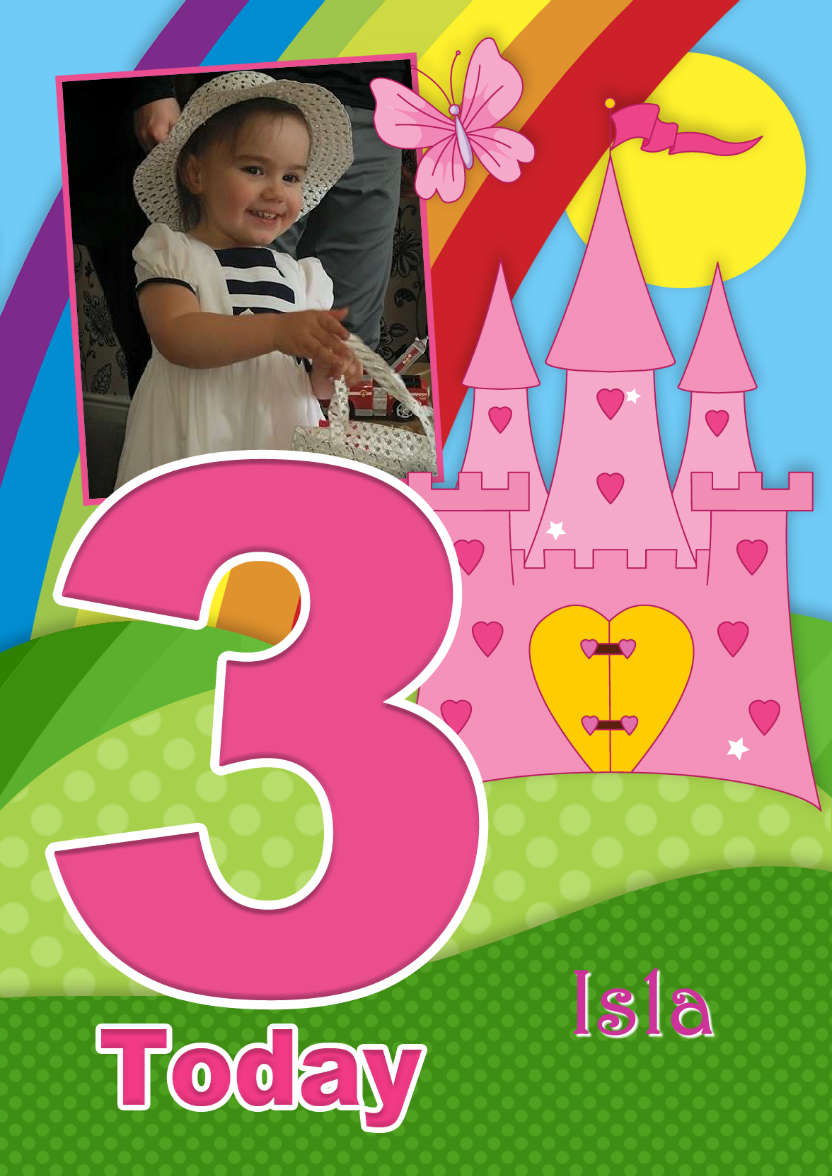 Rainbow Princess Age 3 Aperture Photo Card - card made with Crafty Bob's Card Creator