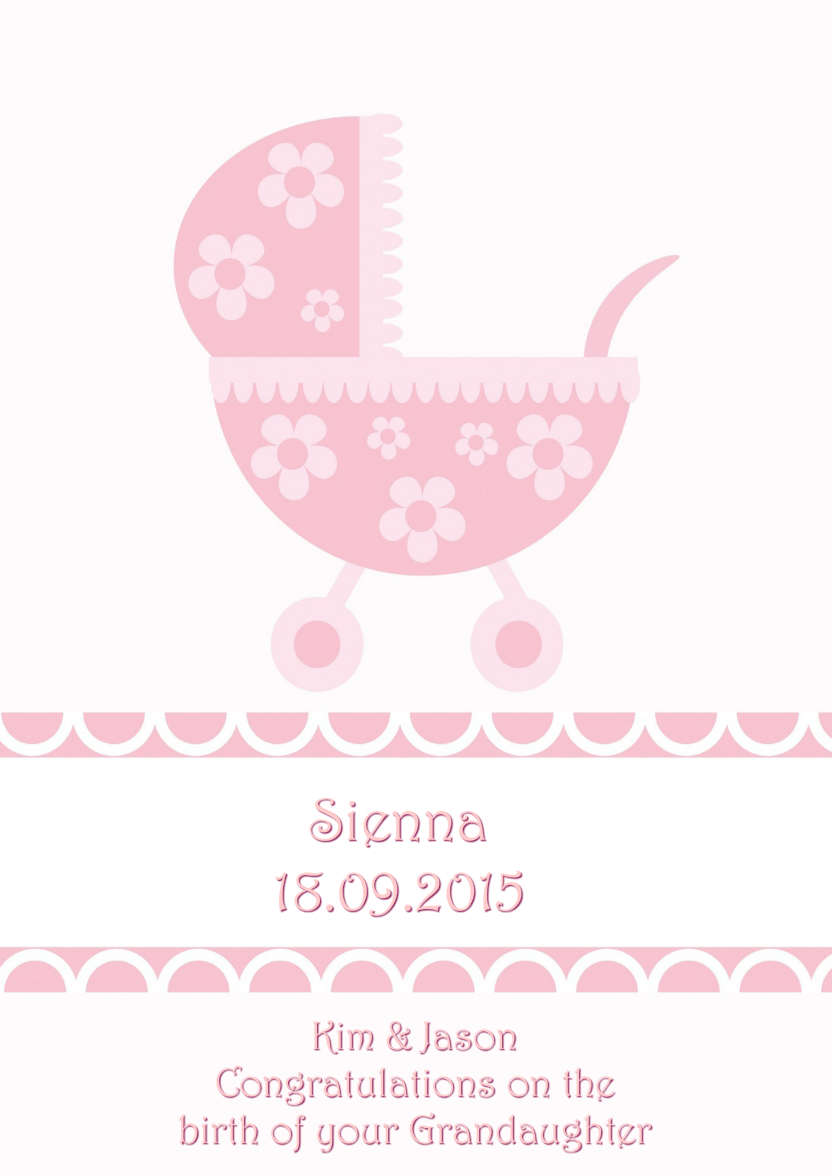 New Baby Girl Pram Card Front - card made with Crafty Bob's Card Creator