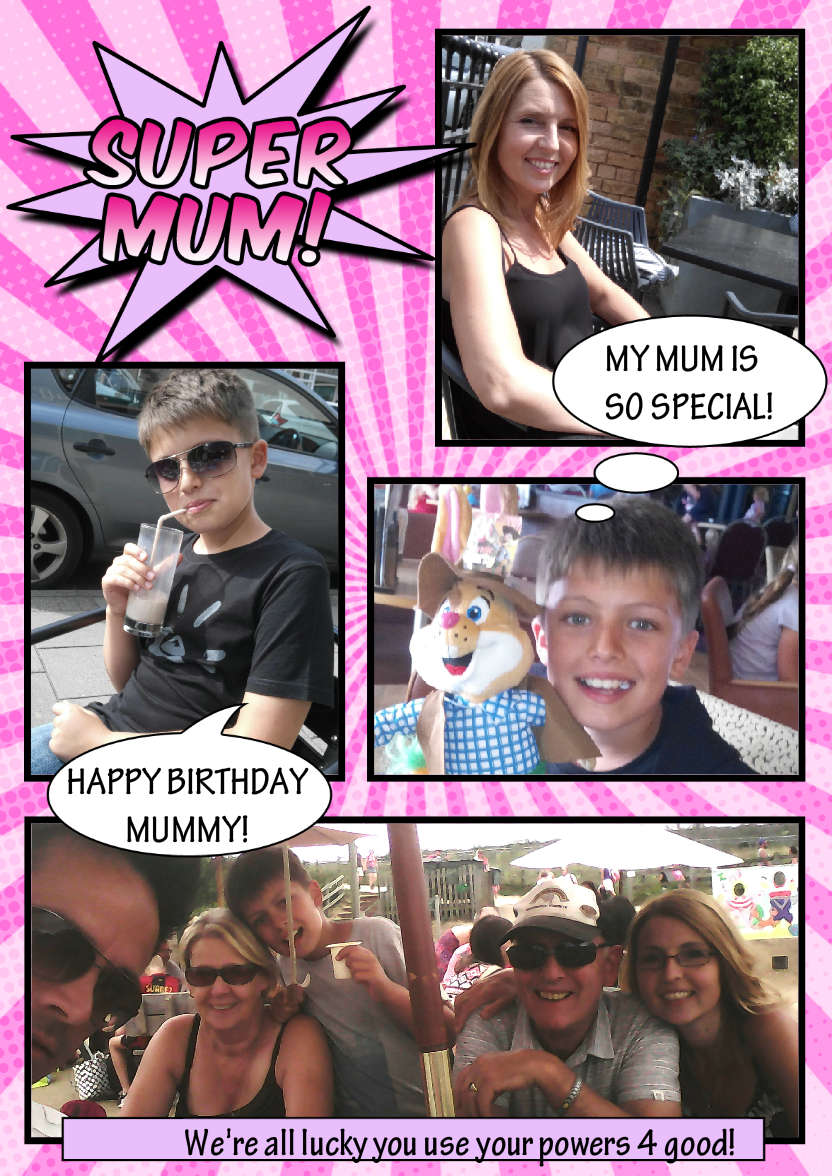 Comic Style Super Mum Photo Card - card made with Crafty Bob's Card Creator