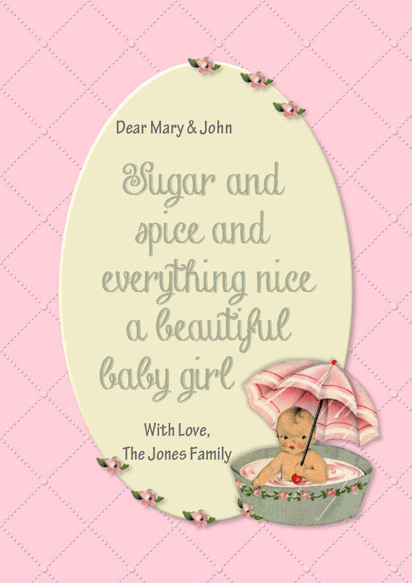 Baby Girl in Tub - card made with Crafty Bob's Card Creator