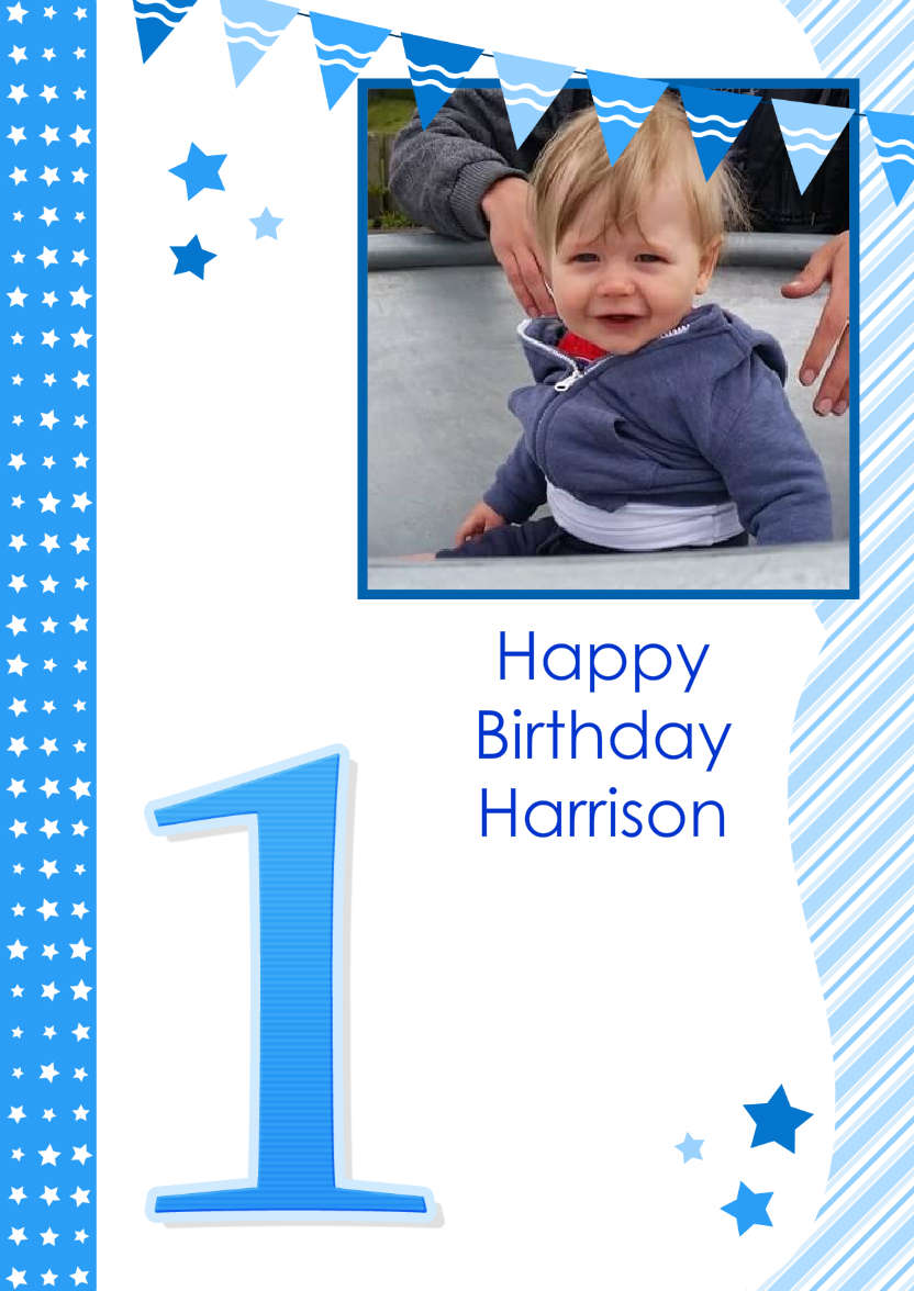 Stars and Stripes First Birthday Boy - card made with Crafty Bob's Card Creator