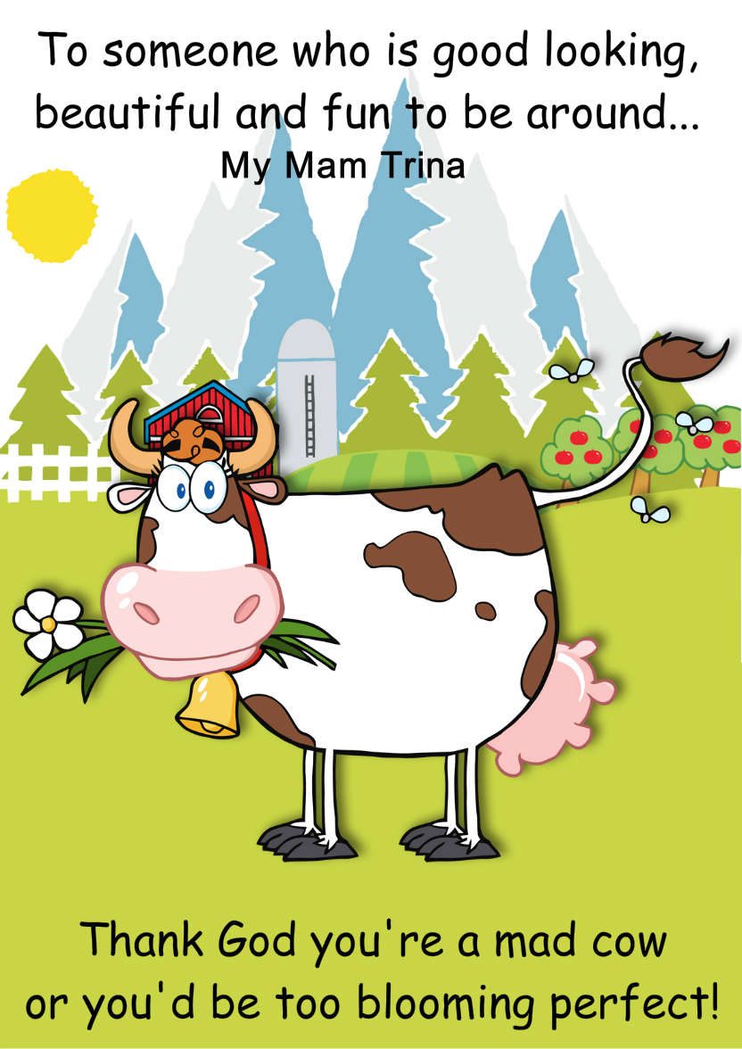 Mad Cow Humorous Card Front - card made with Crafty Bob's Card Creator
