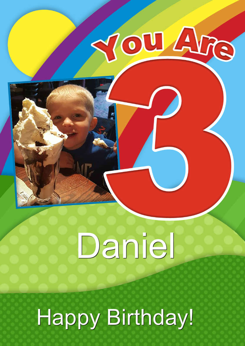 Rainbow Age 3 Aperture Photo Card - card made with Crafty Bob's Card Creator