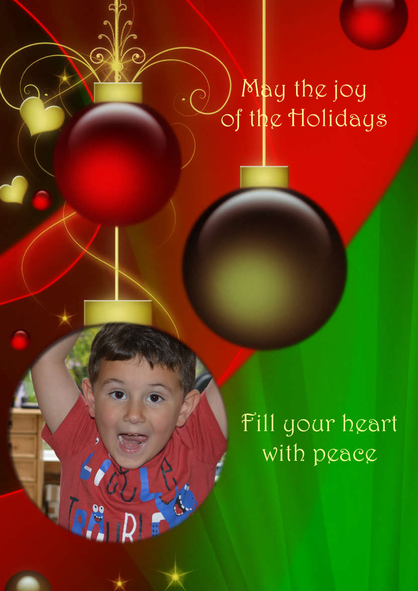 Red and Green Vintage Ornament Christmas Photo Card - card made with Crafty Bob's Card Creator