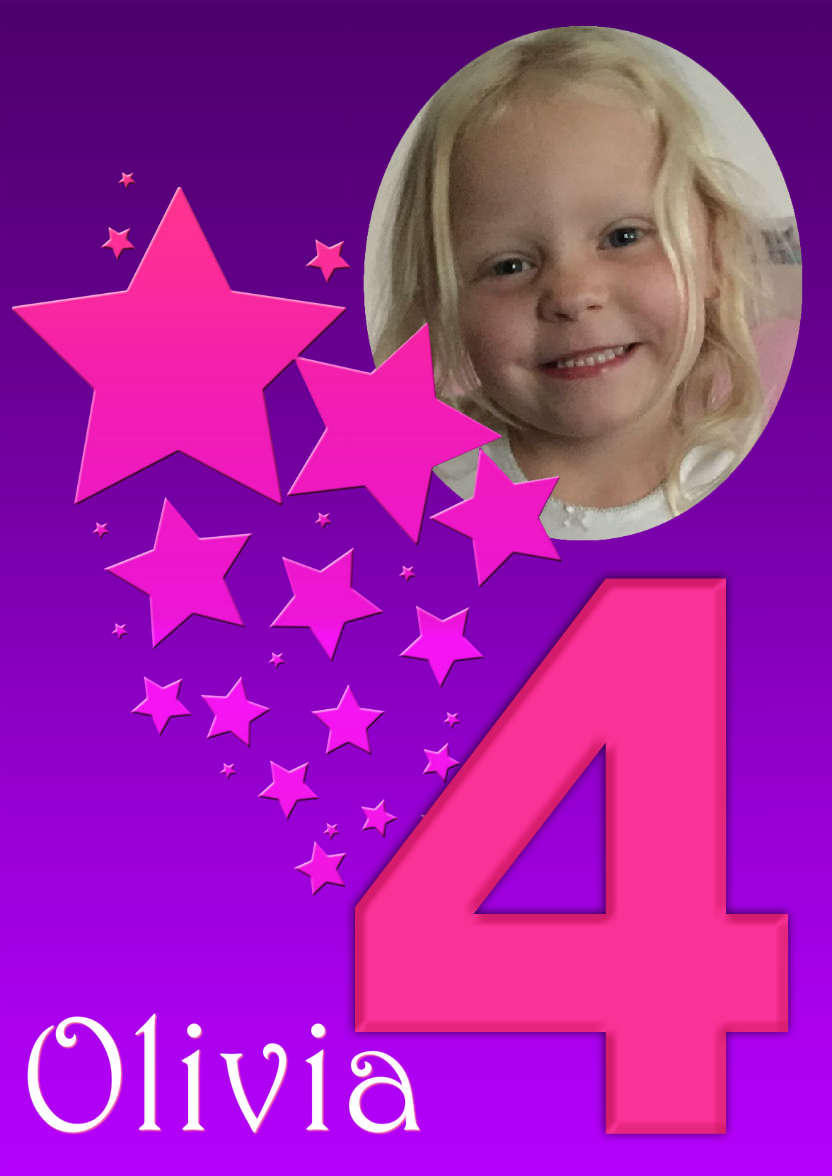 Stars Age 4 Girls Photo Card - card made with Crafty Bob's Card Creator