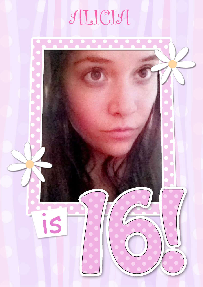 16th Birthday Stripes & Flowers Photo Upload Card - card made with Crafty Bob's Card Creator