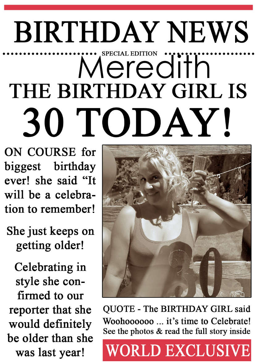 30 Today Birthday News Photo Upload Card - card made with Crafty Bob's Card Creator