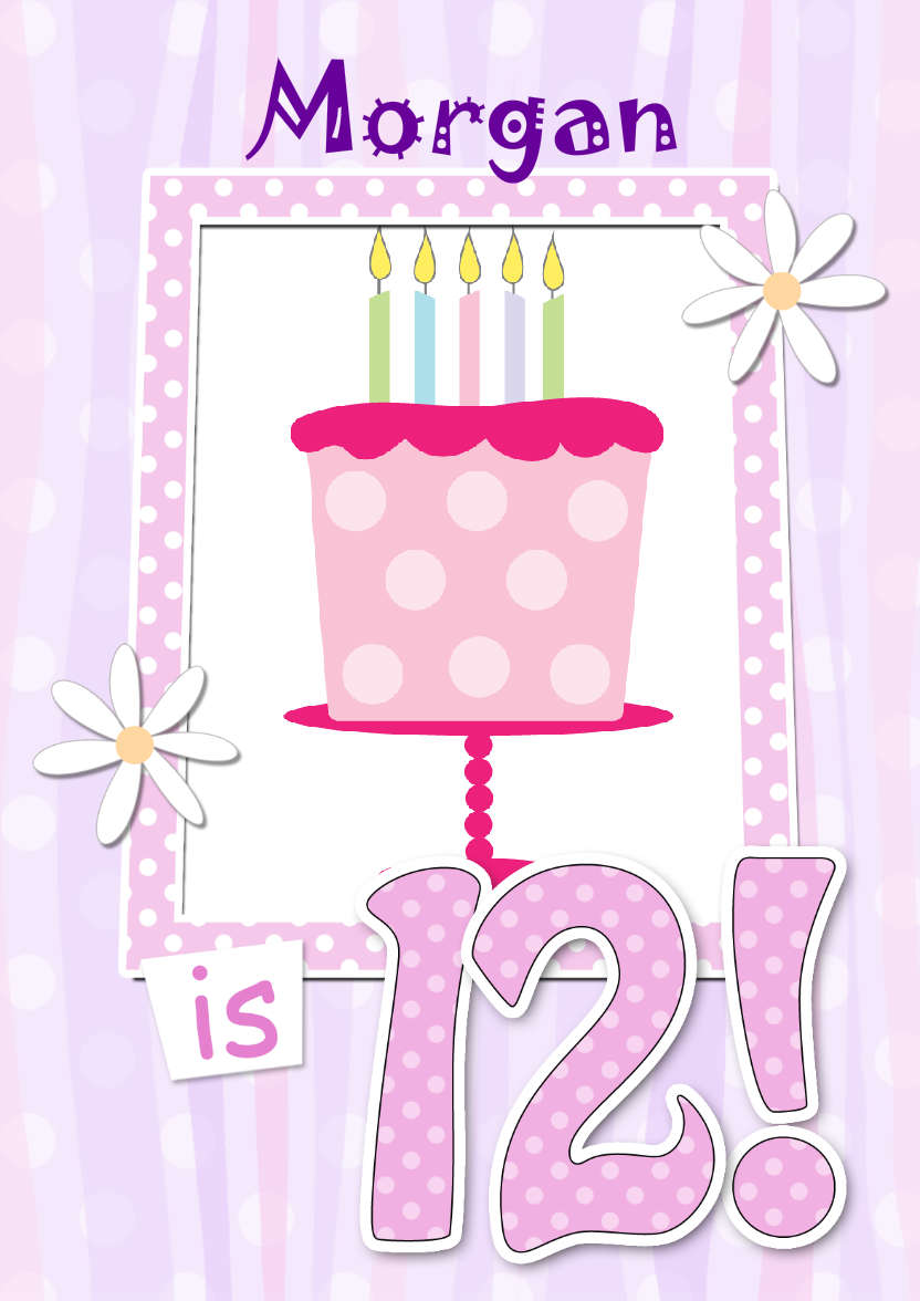 12th Birthday Stripes & Flowers Photo Upload Card - card made with Crafty Bob's Card Creator