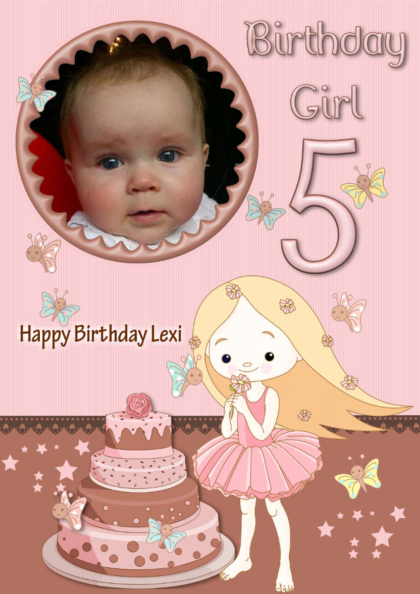 Happy 5th Birthday Girl - card made with Crafty Bob's Card Creator