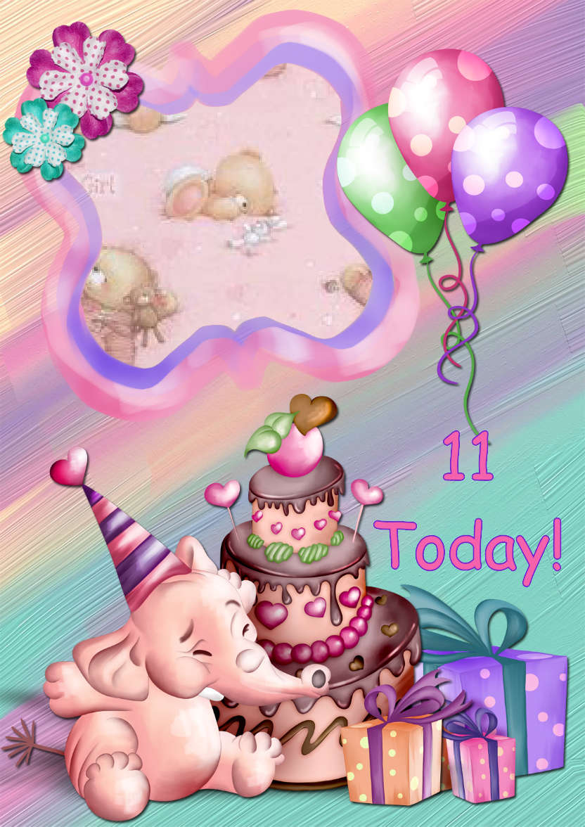 Elephant Birthday -  Girl's Age Aperture Card - card made with Crafty Bob's Card Creator