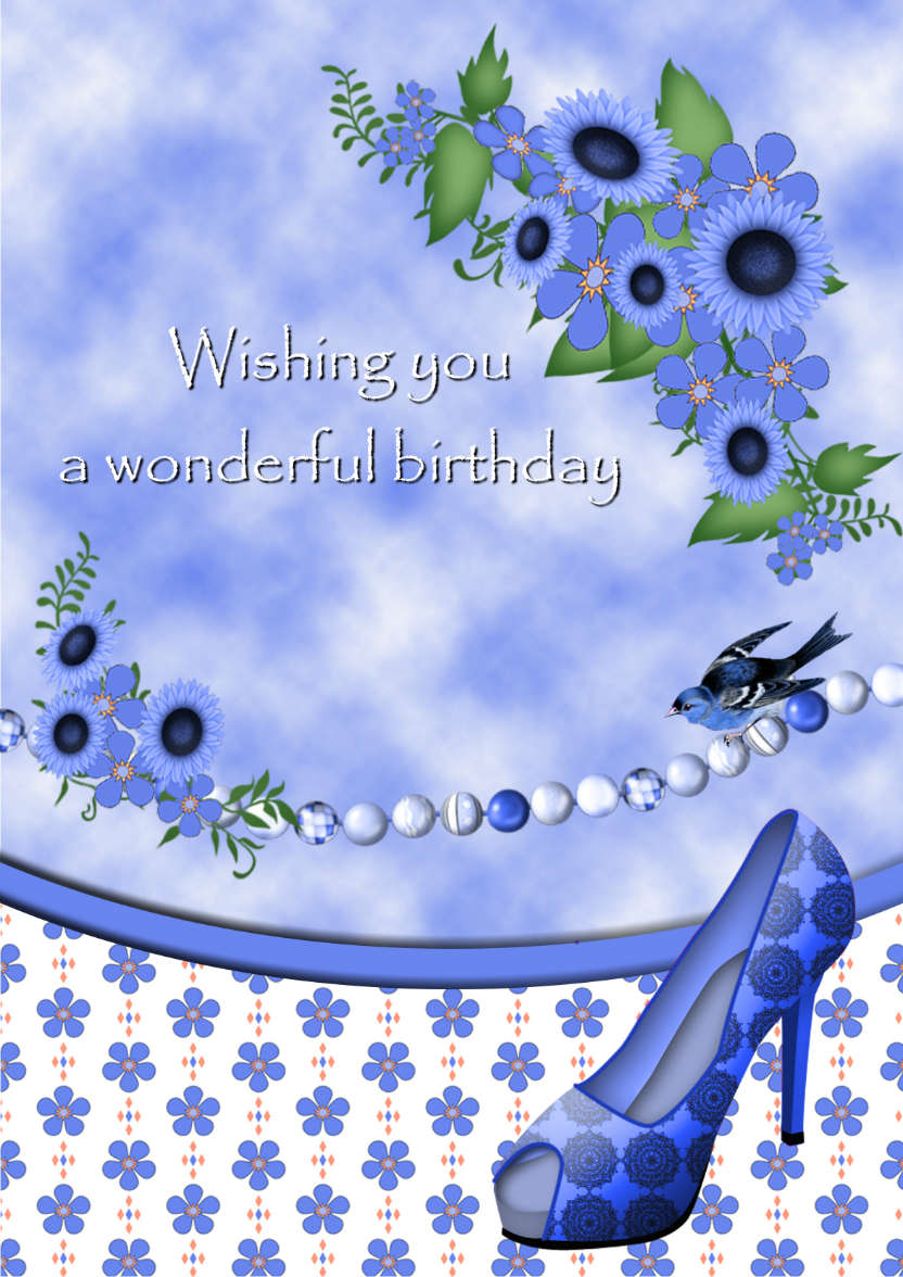 Blue Flowers Birthday Card - card made with Crafty Bob's Card Creator