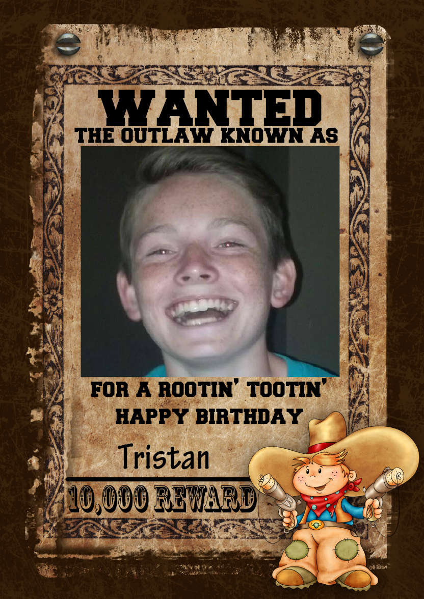 Fun Male Wanted Poster Birthday Card, Photo - card made with Crafty Bob's Card Creator