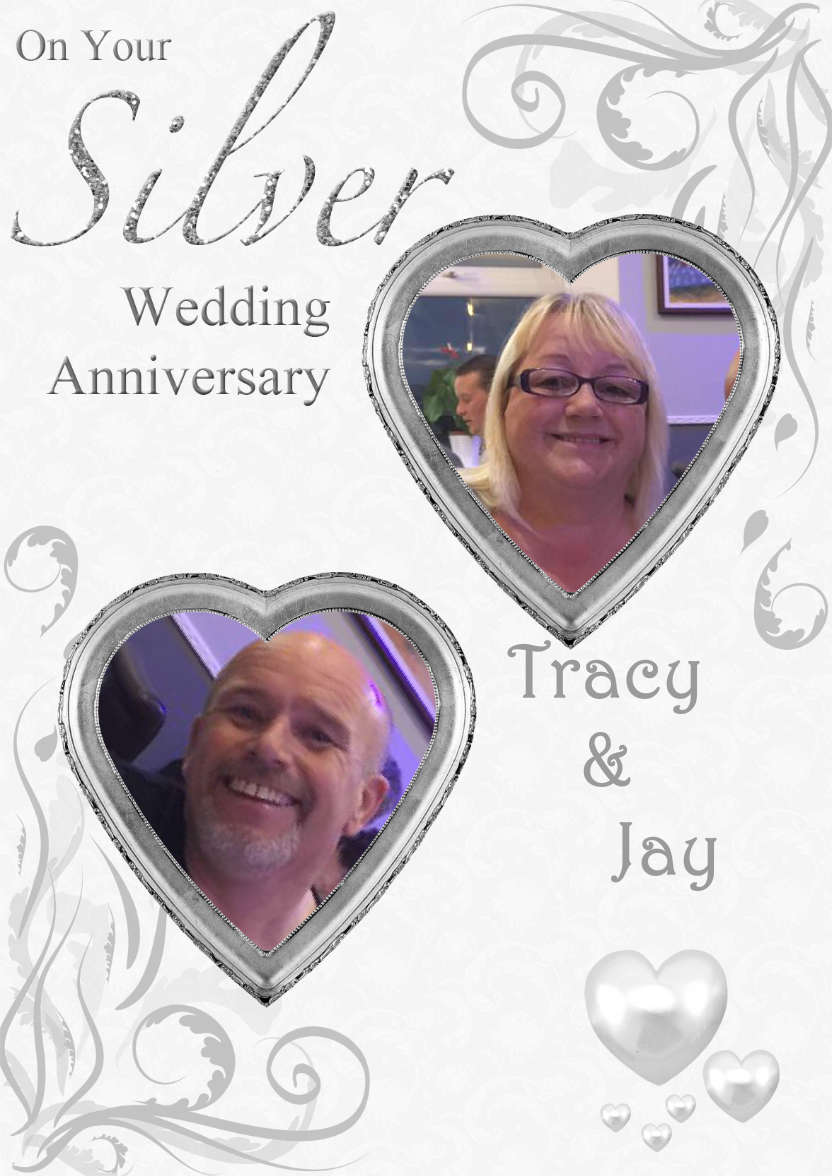 Silver Wedding Anniversary Hearts Photo Card - card made with Crafty Bob's Card Creator
