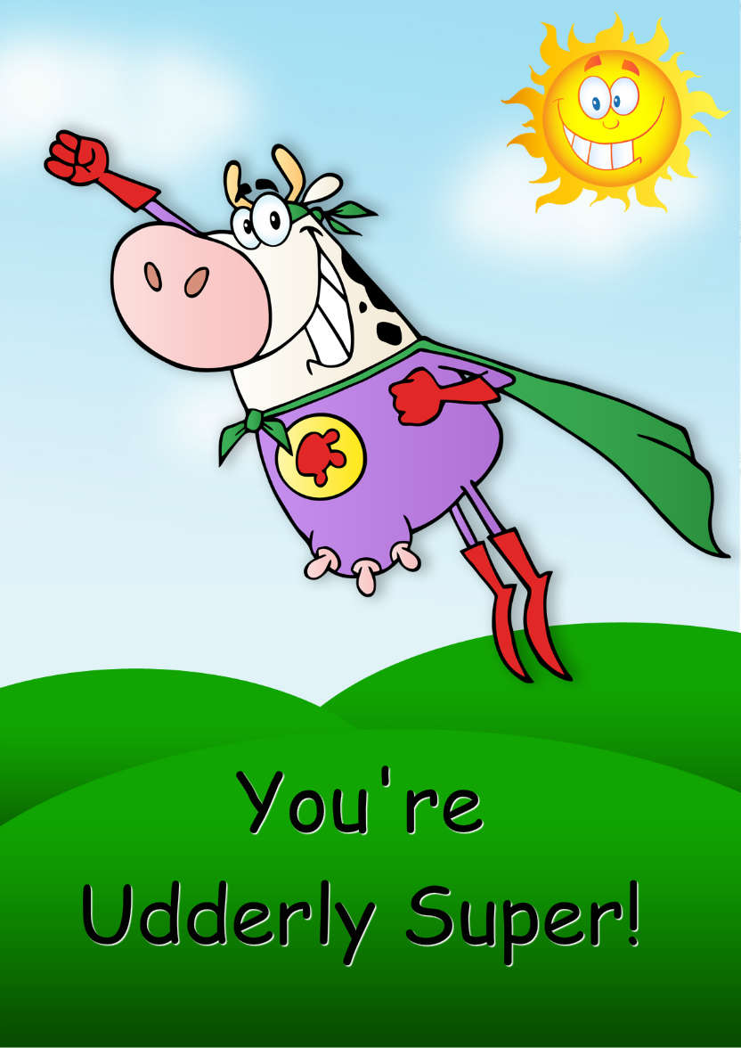 Super Cow Cartoon Card Front - card made with Crafty Bob's Card Creator
