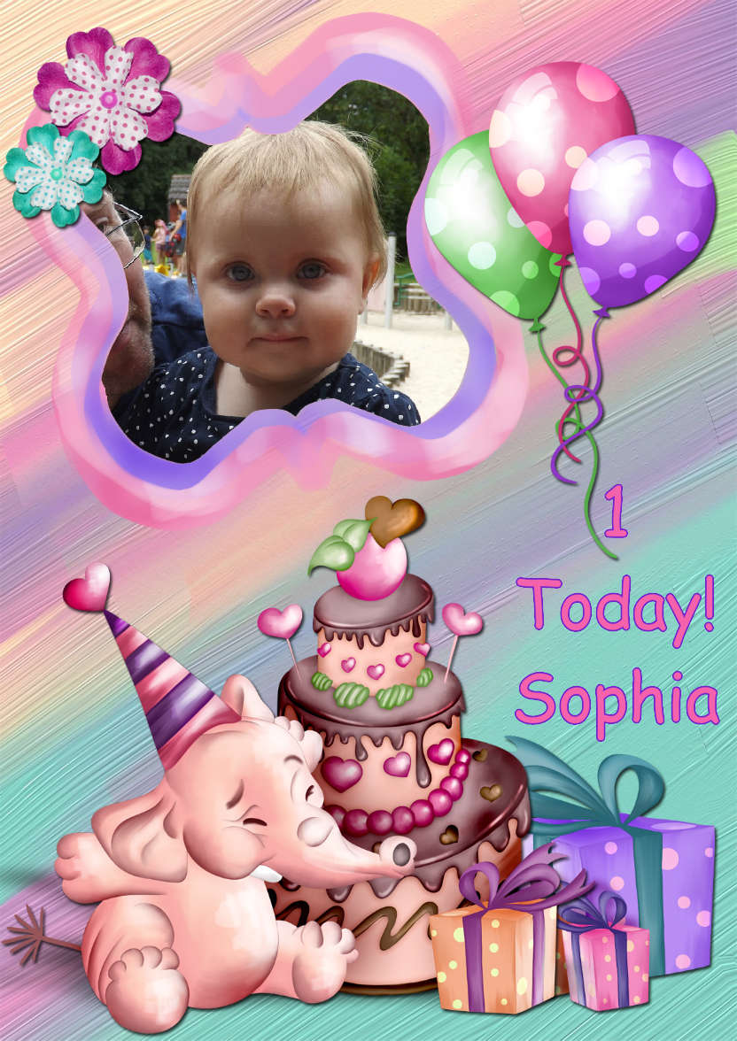 Elephant Birthday -  Girl's Age Aperture Card - card made with Crafty Bob's Card Creator