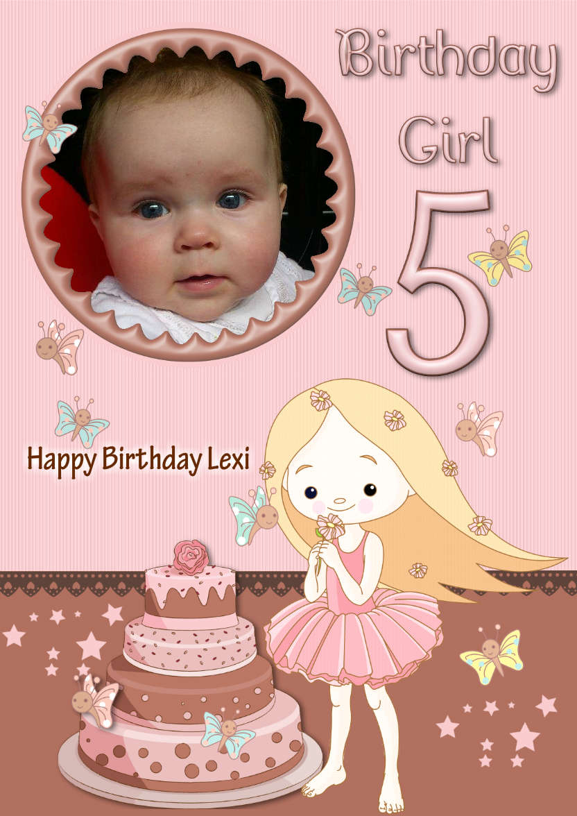Happy 5th Birthday Girl - card made with Crafty Bob's Card Creator