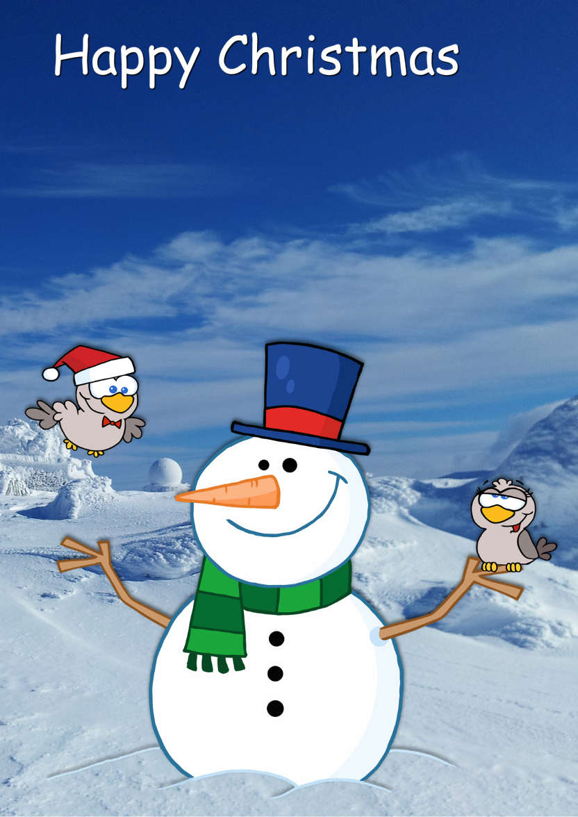 Snowman with Love Birds - card made with Crafty Bob's Card Creator