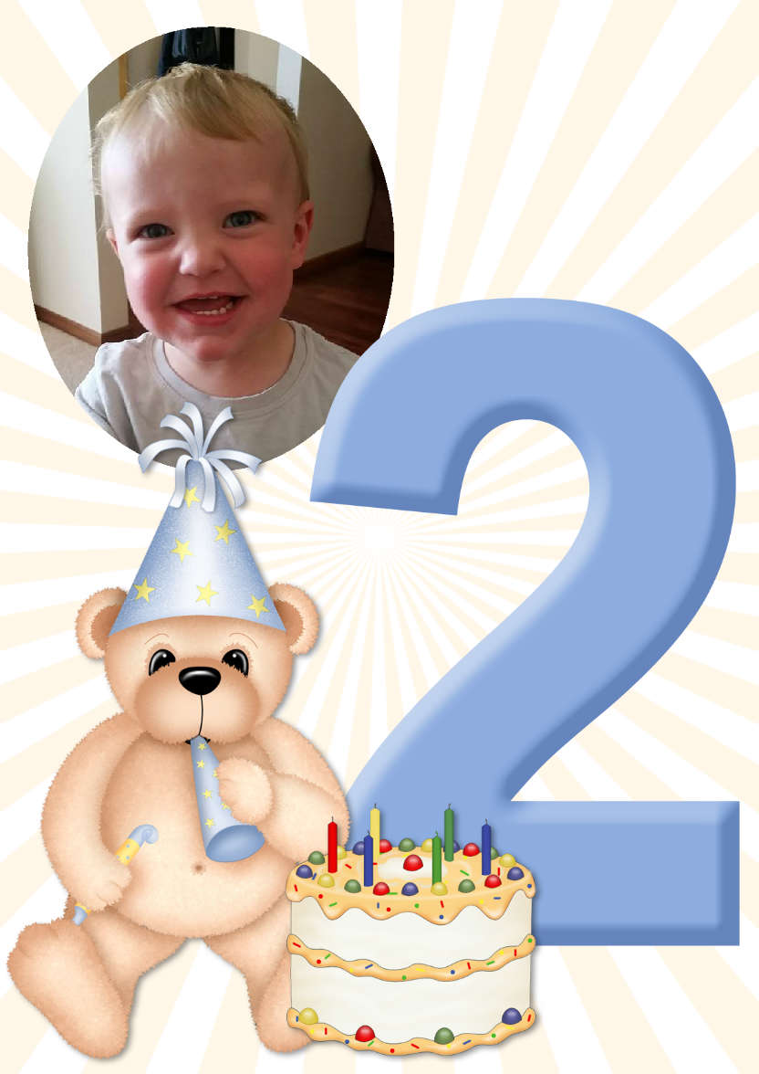 Birthday Bear Age 2 Card Boy - card made with Crafty Bob's Card Creator