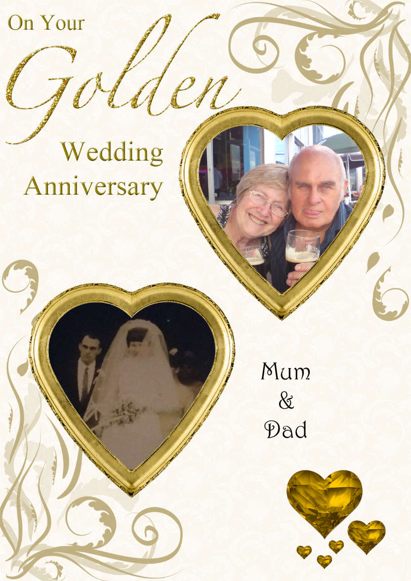 Golden Wedding Anniversary Hearts Photo Card - card made with Crafty Bob's Card Creator