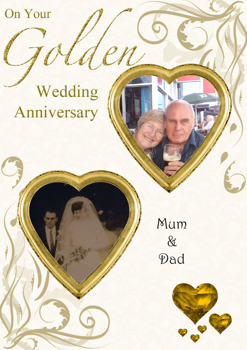 Golden Wedding Anniversary Hearts Photo Card - card made with Crafty Bob's Card Creator