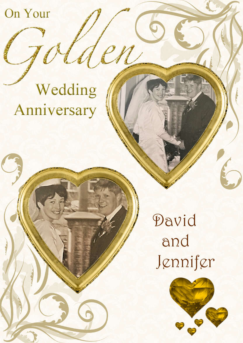 Golden Wedding Anniversary Hearts Photo Card - card made with Crafty Bob's Card Creator