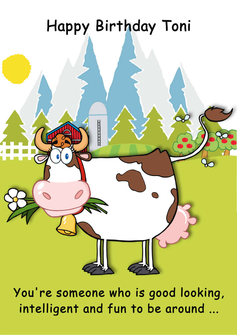 Mad Cow Humorous Card Front - card made with Crafty Bob's Card Creator