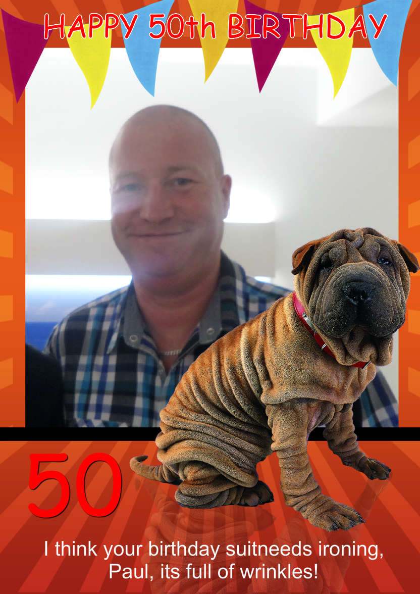 Fun Happy Wrinkly Shar Pei Dog, Photo Card - card made with Crafty Bob's Card Creator