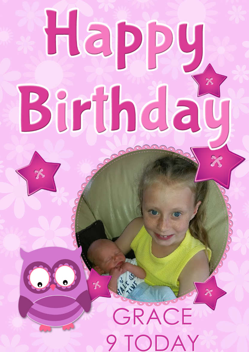 Happy Birthday Owl Photo Card - card made with Crafty Bob's Card Creator