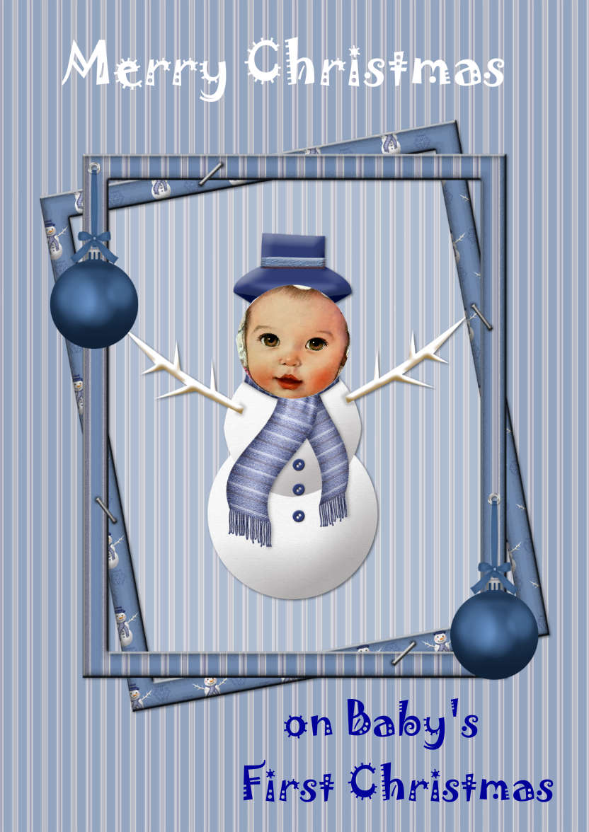 Blue Snowman Photo Card - card made with Crafty Bob's Card Creator