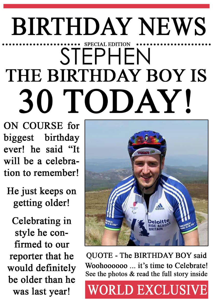 30 Today Birthday News Photo Upload Card - card made with Crafty Bob's Card Creator