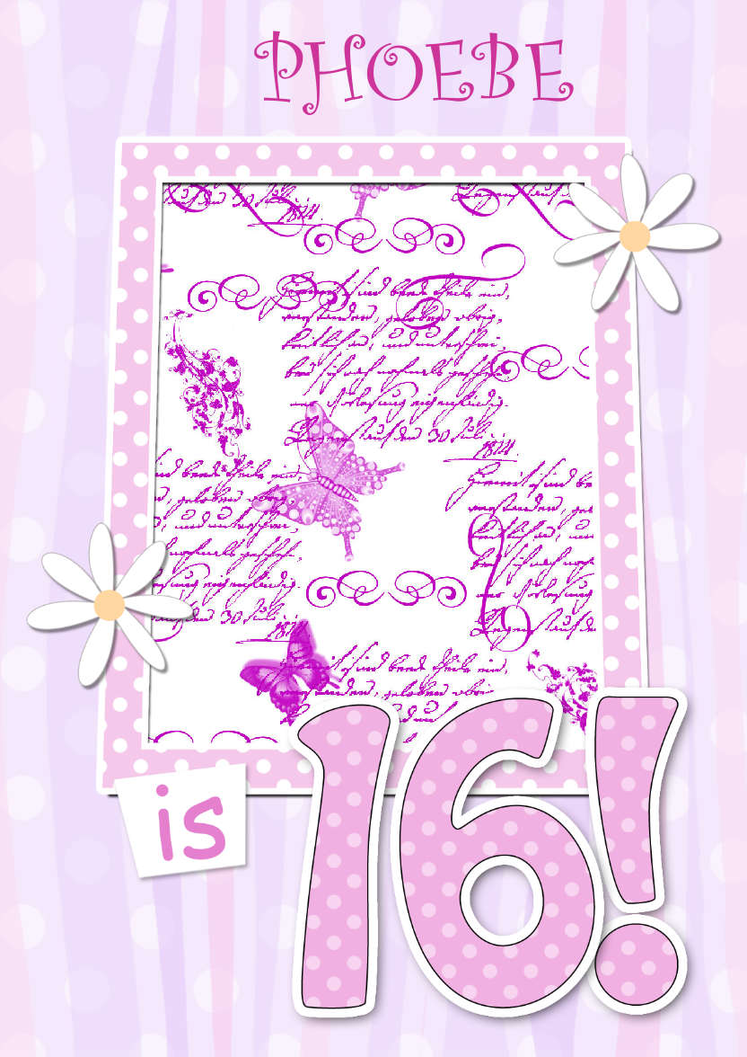 16th Birthday Stripes & Flowers Photo Upload Card - card made with Crafty Bob's Card Creator