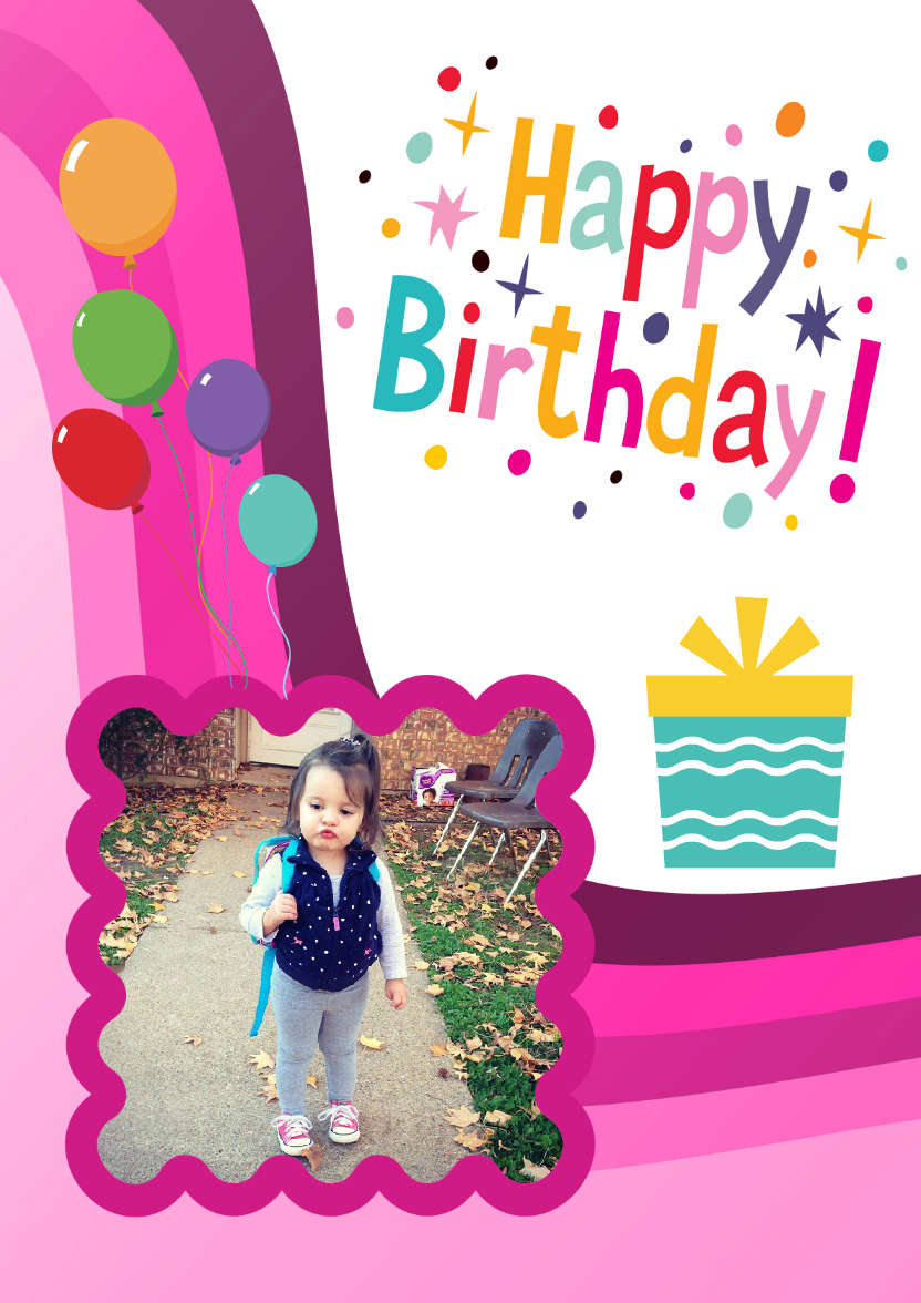 Pink Birthday Wave Card Front - card made with Crafty Bob's Card Creator