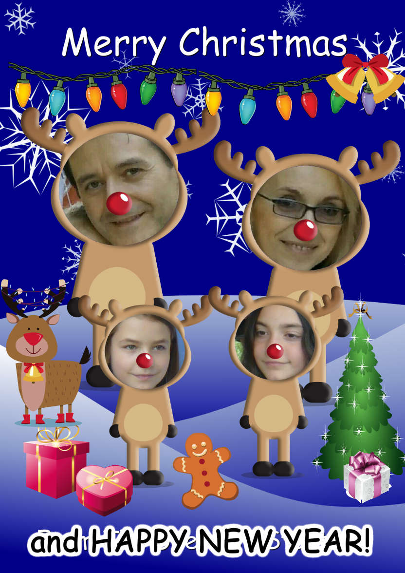 Reindeer Family Photo Card - card made with Crafty Bob's Card Creator