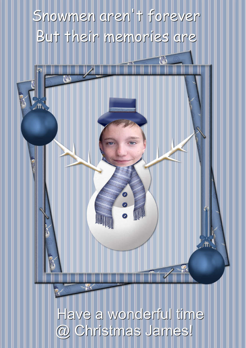 Blue Snowman Photo Card - card made with Crafty Bob's Card Creator