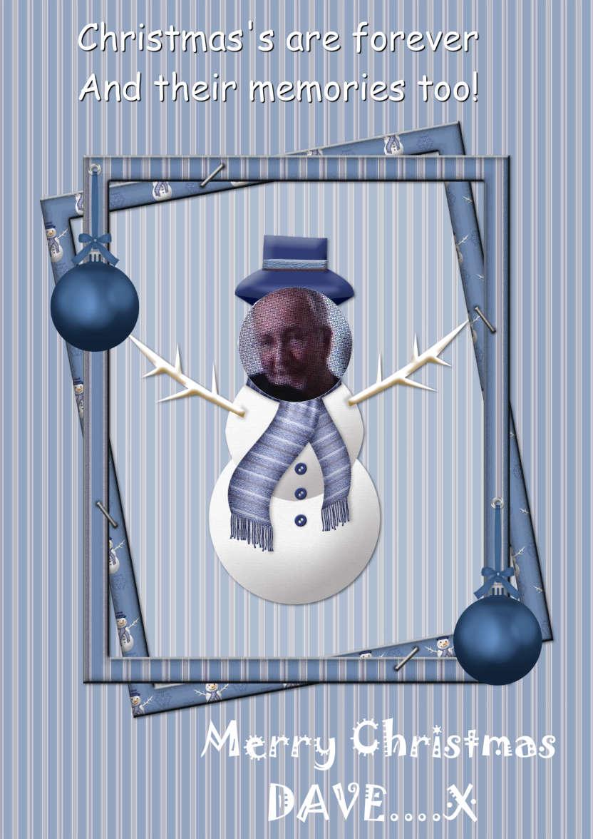 Blue Snowman Photo Card - card made with Crafty Bob's Card Creator